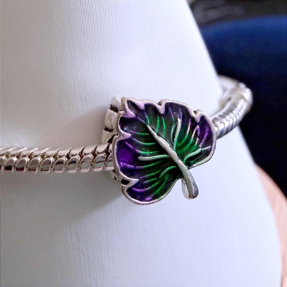 Pandora-like Silver Bead Charm Fits Snake Chain Bracelet Purple Green - Picture 4 of 7